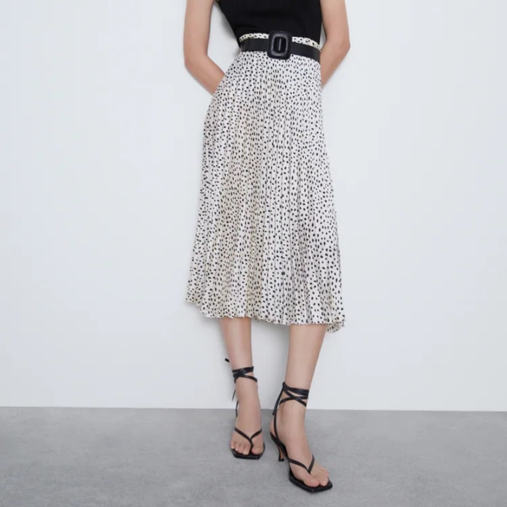 NWT ZARA PLEATED SKIRT WITH BELT HIGH-WAIST MIDI